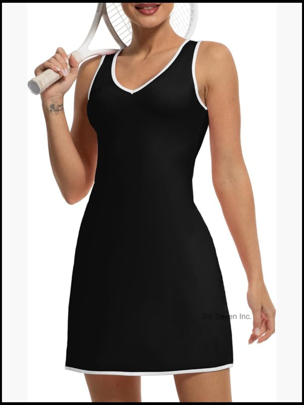 V Neck Sleeveless Athletic Dress with Built-in Shorts and Pockets